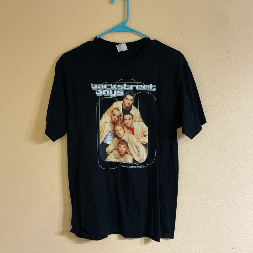 Black Graphic T-Shirt with Band Print
